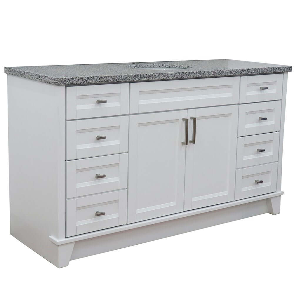 61" Single sink vanity in White finish and Gray granite and oval sink - 400700-61S-WH-GYO