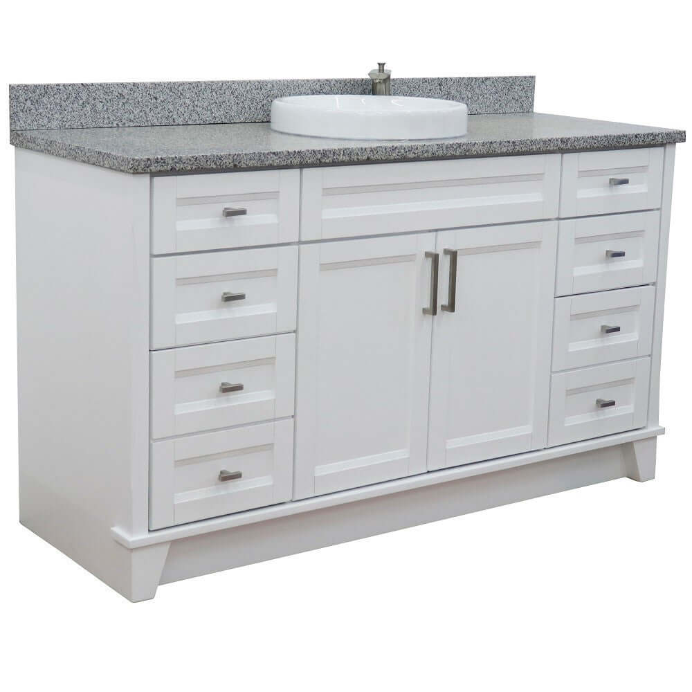 61" Single sink vanity in White finish and Gray granite and round sink - 400700-61S-WH-GYRD