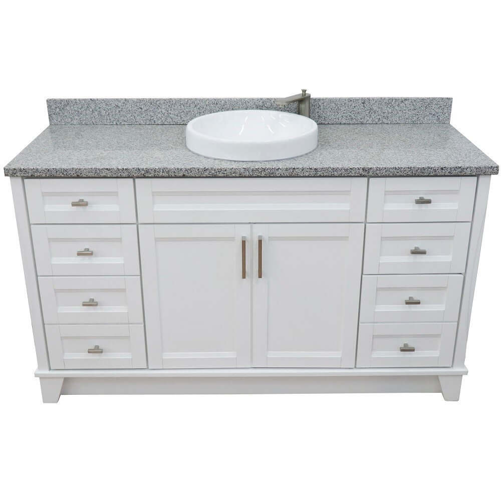 61" Single sink vanity in White finish and Gray granite and round sink - 400700-61S-WH-GYRD