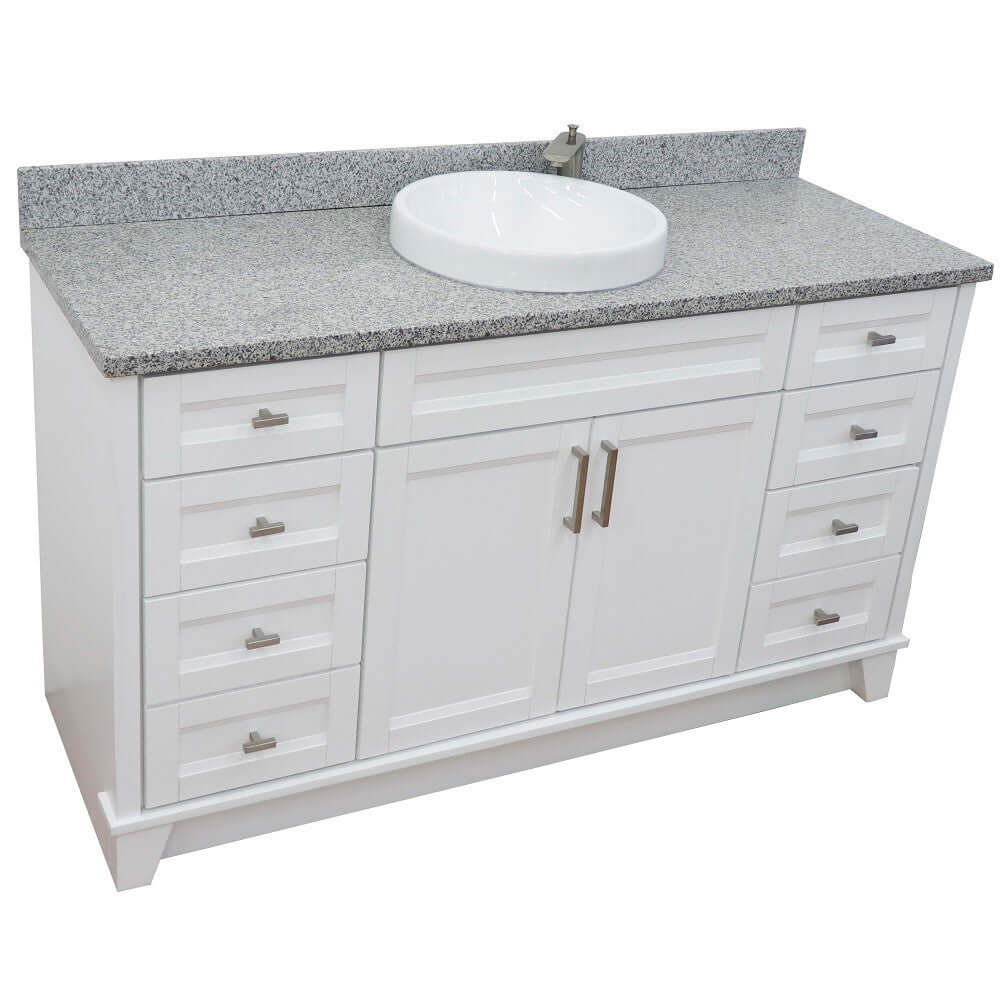 61" Single sink vanity in White finish and Gray granite and round sink - 400700-61S-WH-GYRD