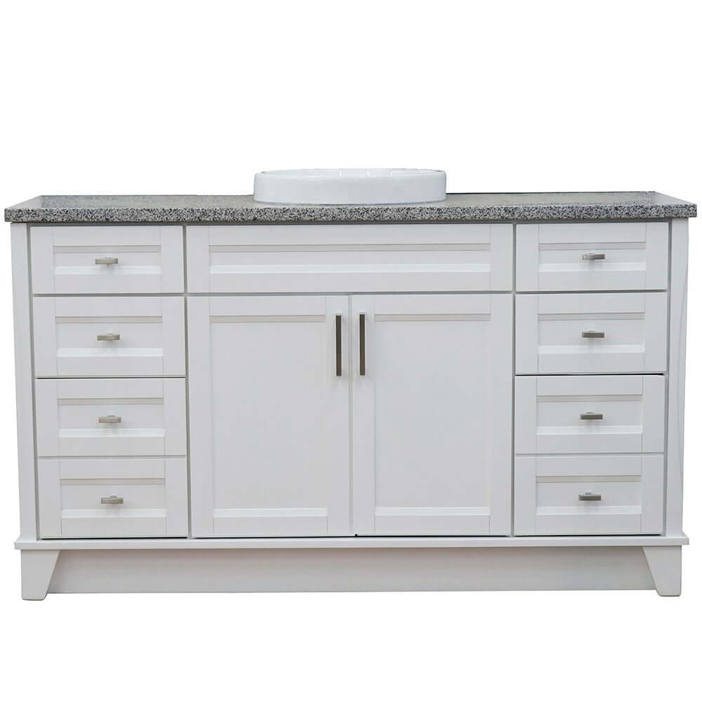 61" Single sink vanity in White finish and Gray granite and round sink - 400700-61S-WH-GYRD