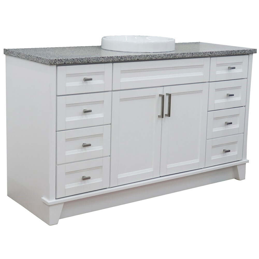 61" Single sink vanity in White finish and Gray granite and round sink - 400700-61S-WH-GYRD