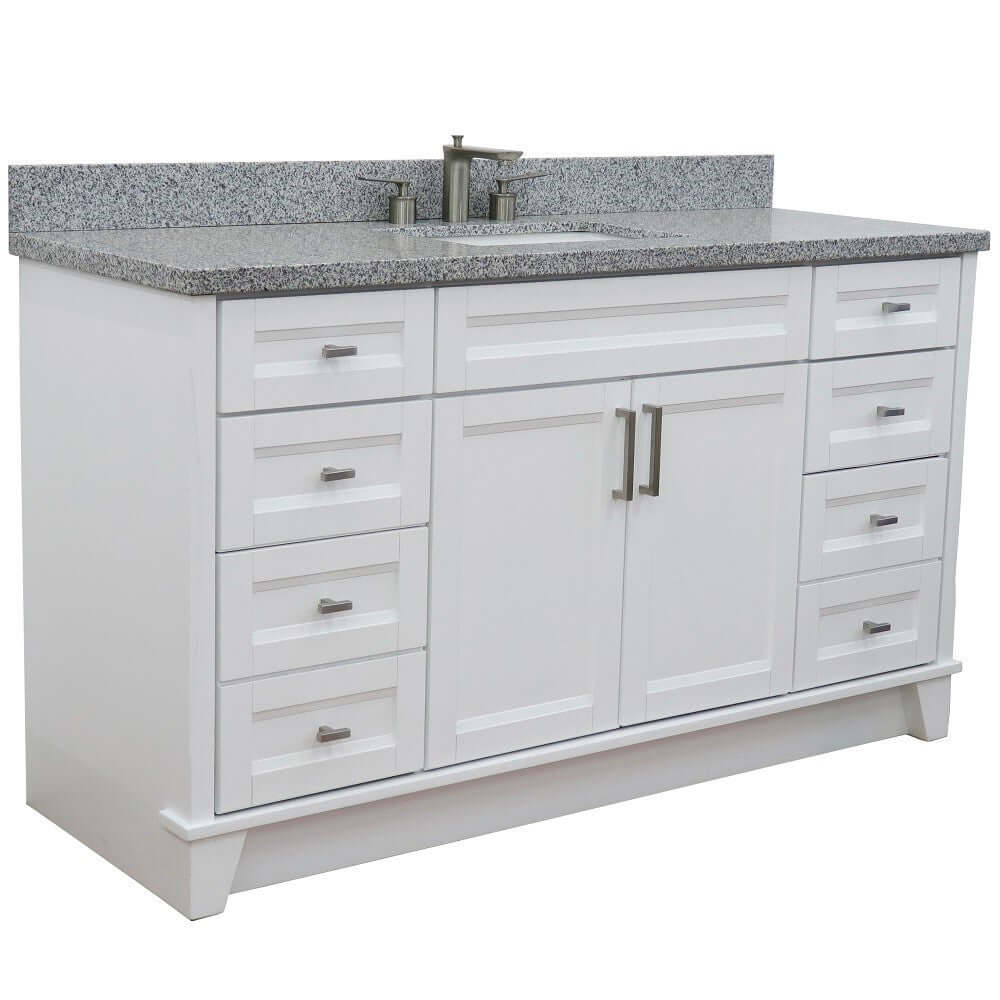 61" Single sink vanity in White finish and Gray granite and rectangle sink - 400700-61S-WH-GYR