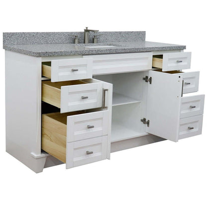 61" Single sink vanity in White finish and Gray granite and rectangle sink - 400700-61S-WH-GYR