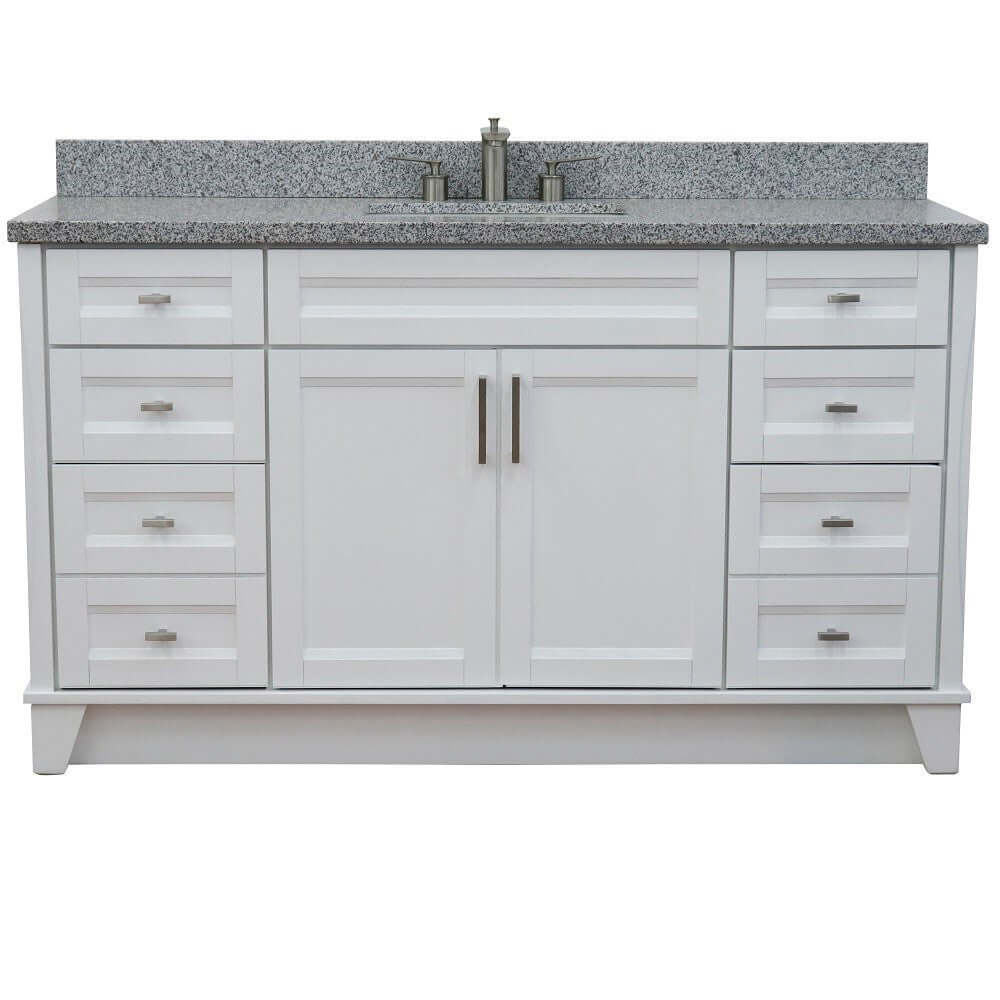 61" Single sink vanity in White finish and Gray granite and rectangle sink - 400700-61S-WH-GYR