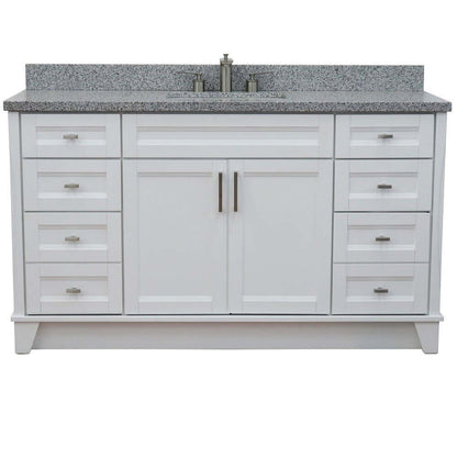 61" Single sink vanity in White finish and Gray granite and rectangle sink - 400700-61S-WH-GYR