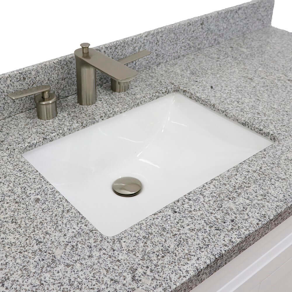 61" Single sink vanity in White finish and Gray granite and rectangle sink - 400700-61S-WH-GYR