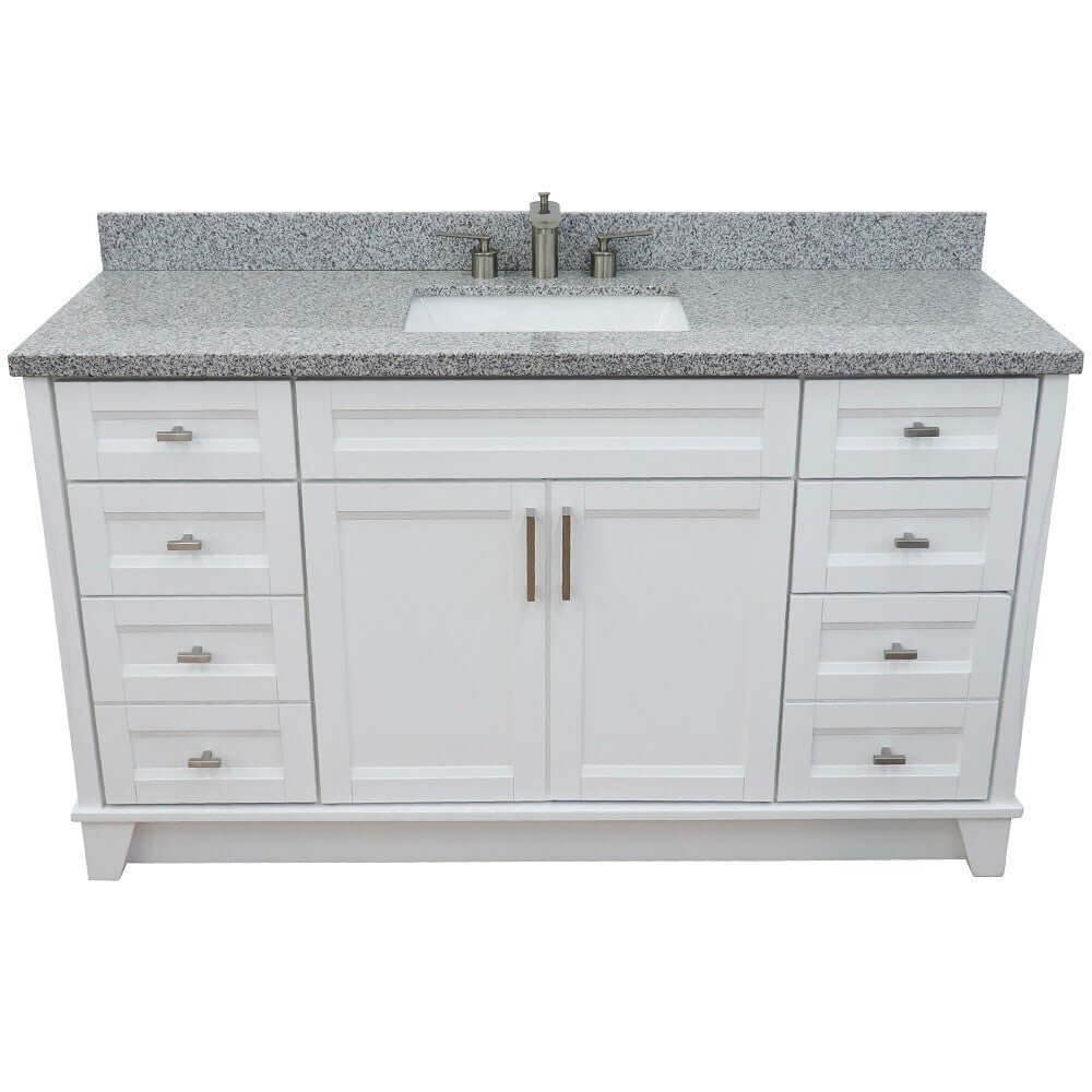 61" Single sink vanity in White finish and Gray granite and rectangle sink - 400700-61S-WH-GYR