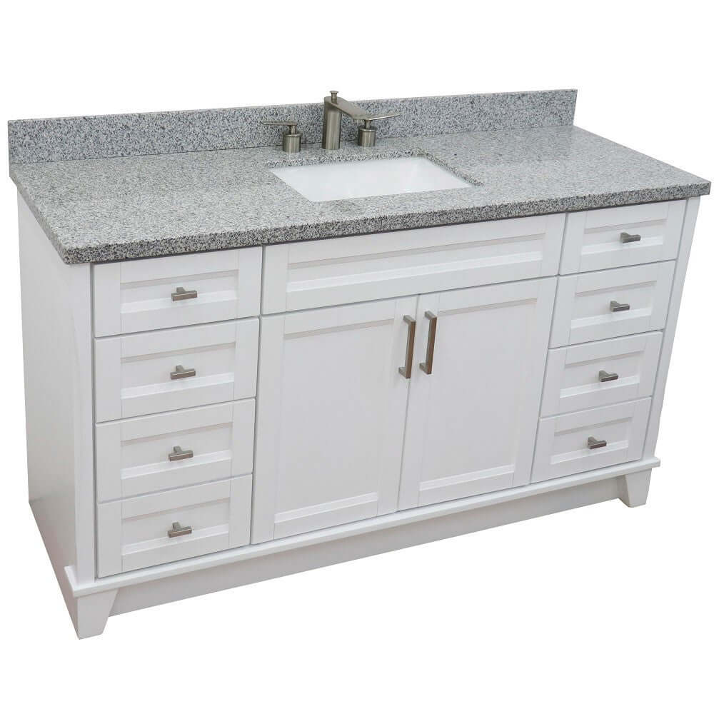 61" Single sink vanity in White finish and Gray granite and rectangle sink - 400700-61S-WH-GYR