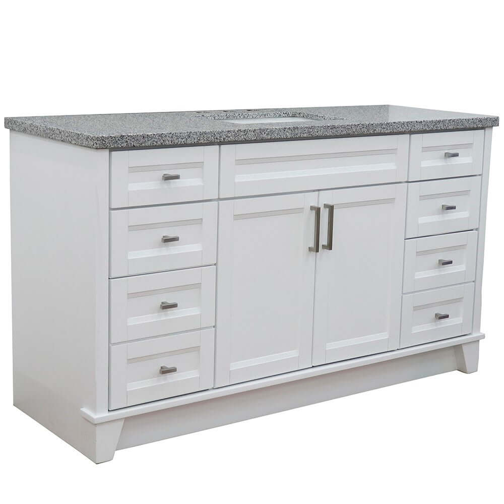 61" Single sink vanity in White finish and Gray granite and rectangle sink - 400700-61S-WH-GYR