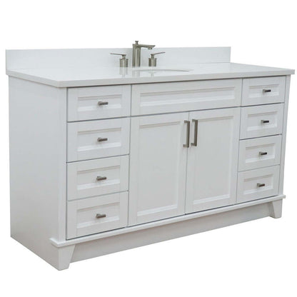 61" Single sink vanity in White finish and White quartz and oval sink - 400700-61S-WH-WEO