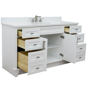 61" Single sink vanity in White finish and White quartz and oval sink - 400700-61S-WH-WEO
