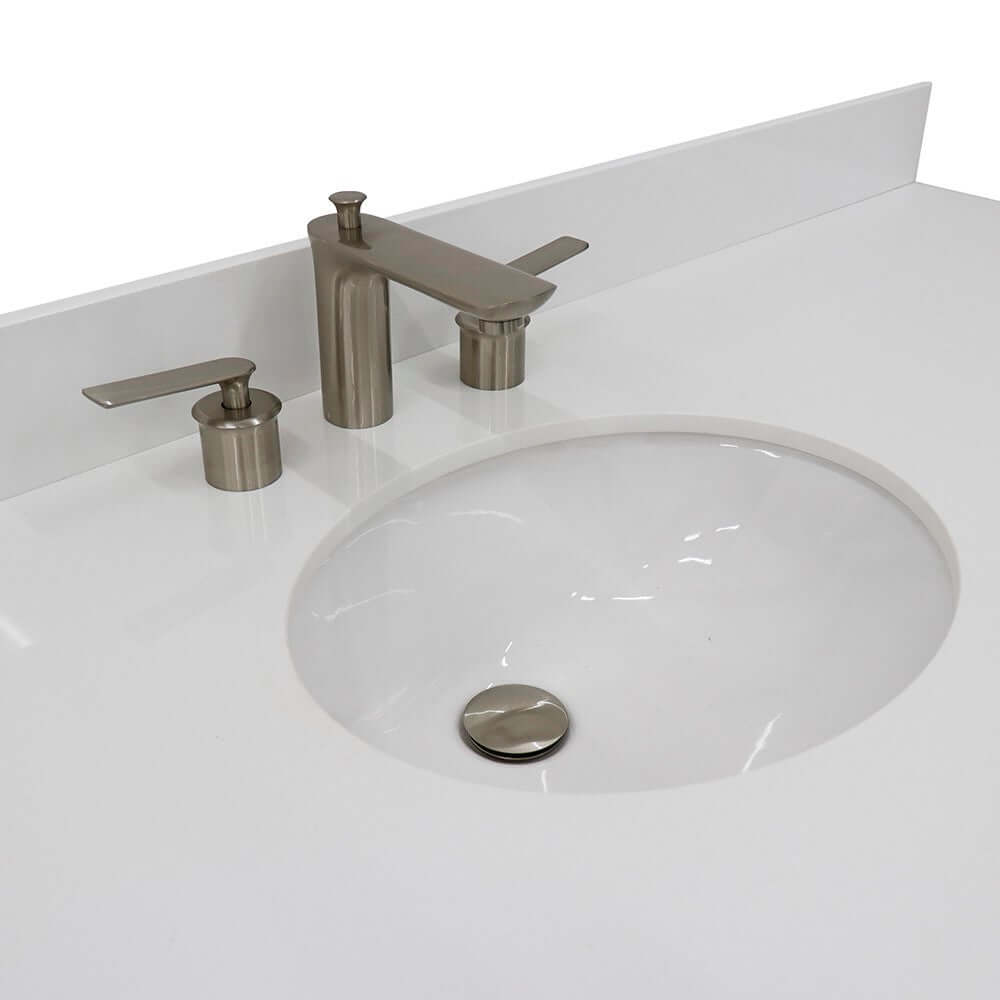 61" Single sink vanity in White finish and White quartz and oval sink - 400700-61S-WH-WEO