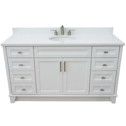 61" Single sink vanity in White finish and White quartz and oval sink - 400700-61S-WH-WEO