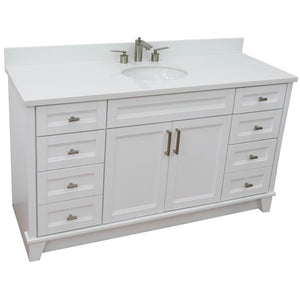 61" Single sink vanity in White finish and White quartz and oval sink - 400700-61S-WH-WEO