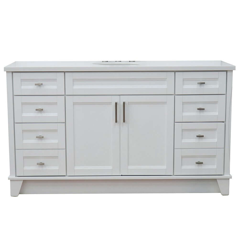 61" Single sink vanity in White finish and White quartz and oval sink - 400700-61S-WH-WEO