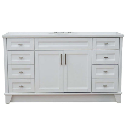 61" Single sink vanity in White finish and White quartz and oval sink - 400700-61S-WH-WEO