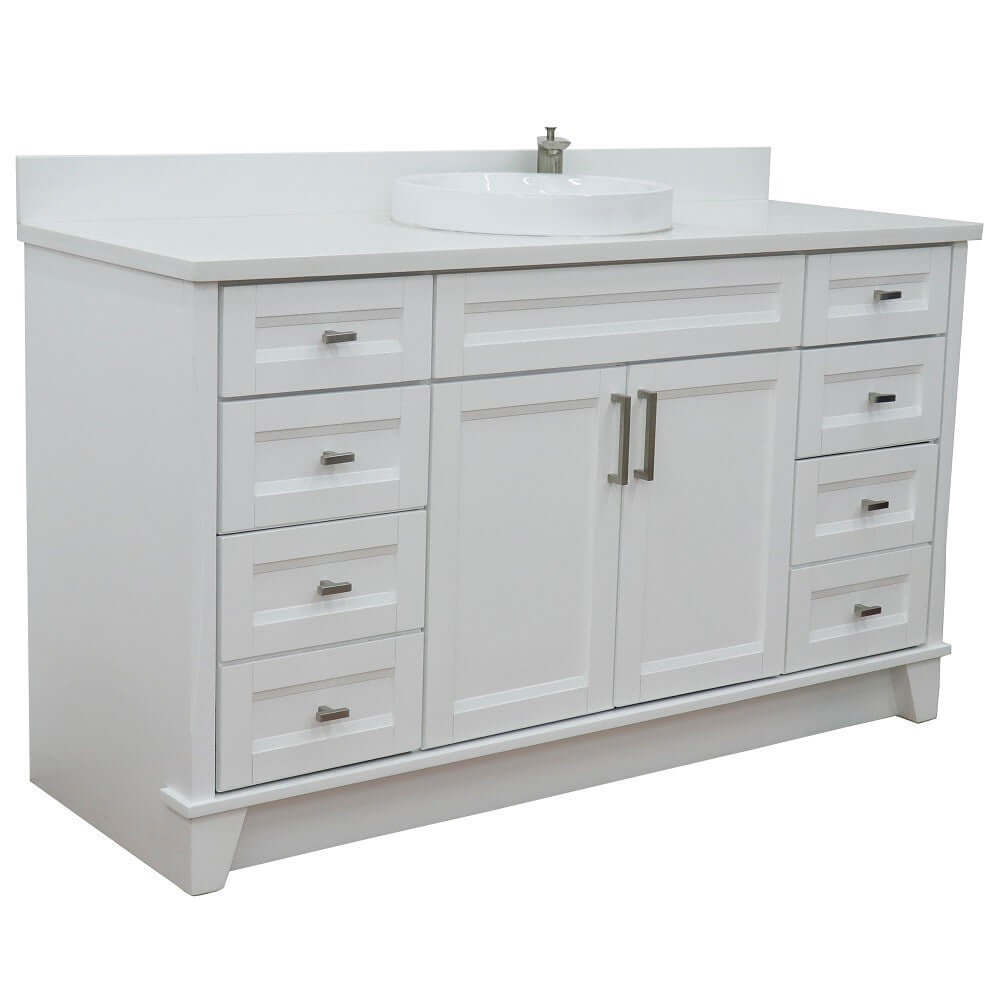 61" Single sink vanity in White finish and White quartz and round sink - 400700-61S-WH-WERD