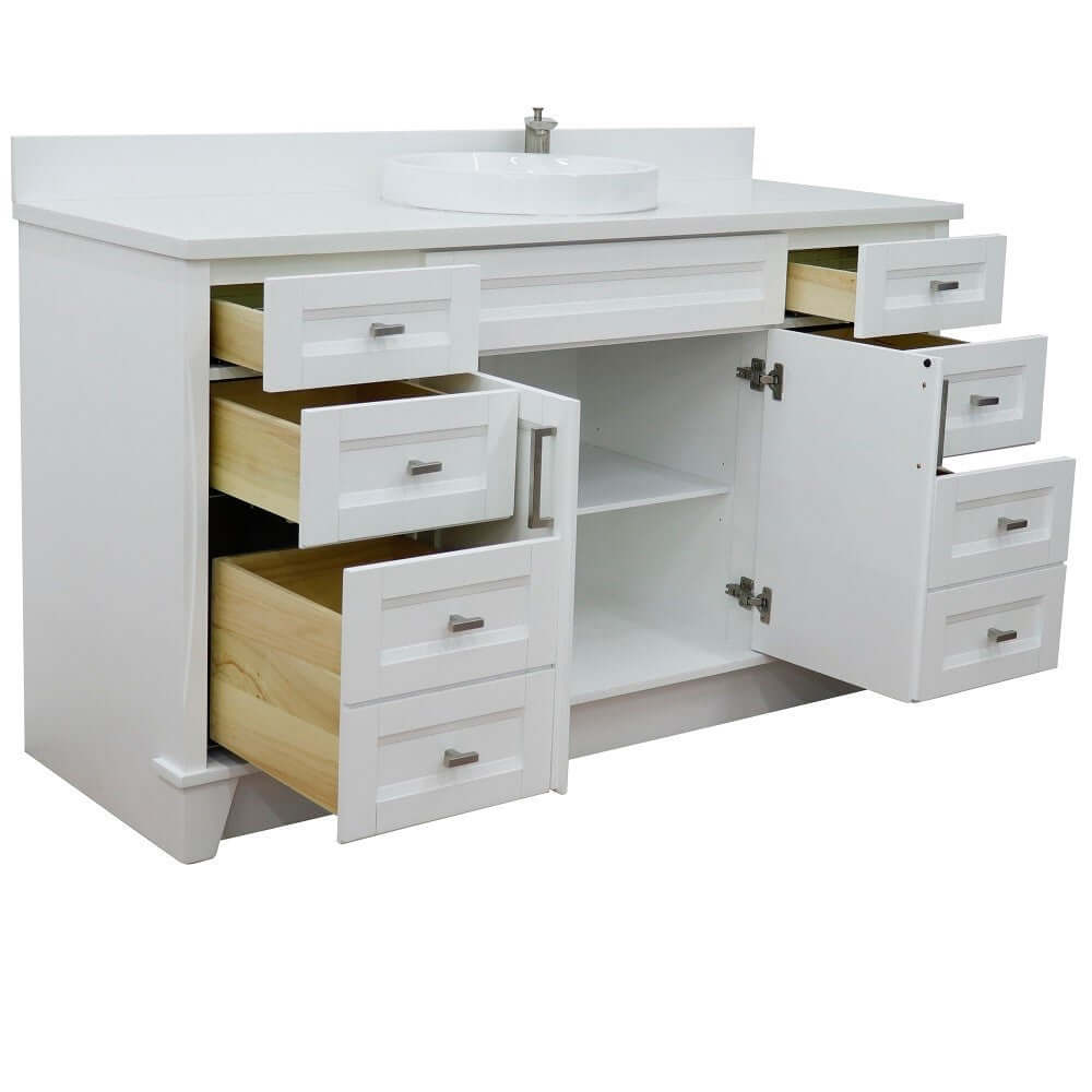 61" Single sink vanity in White finish and White quartz and round sink - 400700-61S-WH-WERD