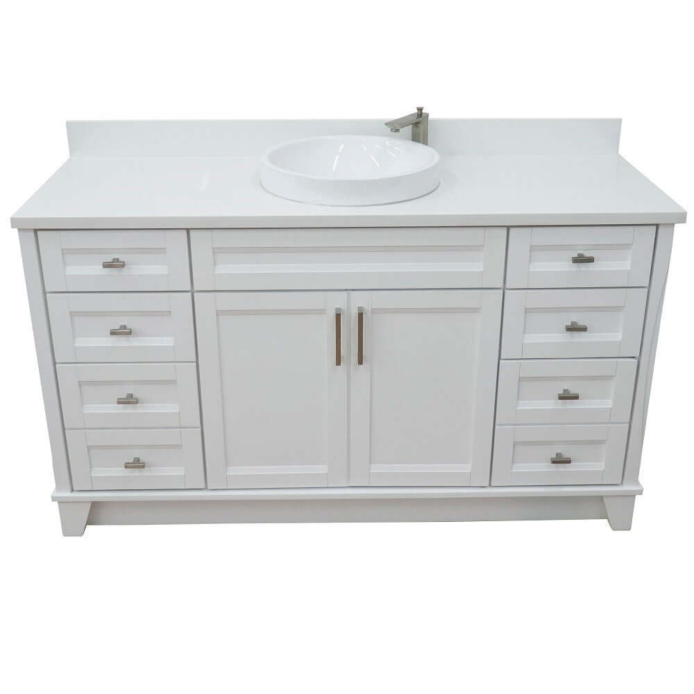 61" Single sink vanity in White finish and White quartz and round sink - 400700-61S-WH-WERD