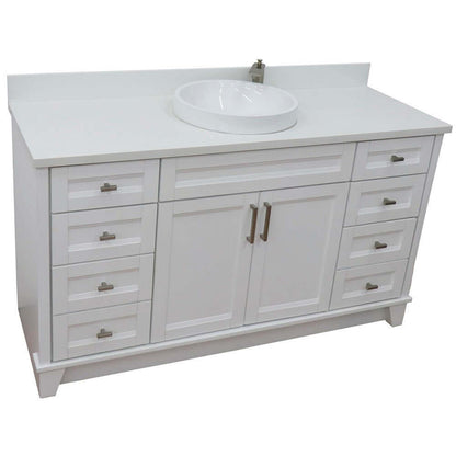 61" Single sink vanity in White finish and White quartz and round sink - 400700-61S-WH-WERD