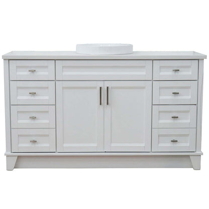 61" Single sink vanity in White finish and White quartz and round sink - 400700-61S-WH-WERD