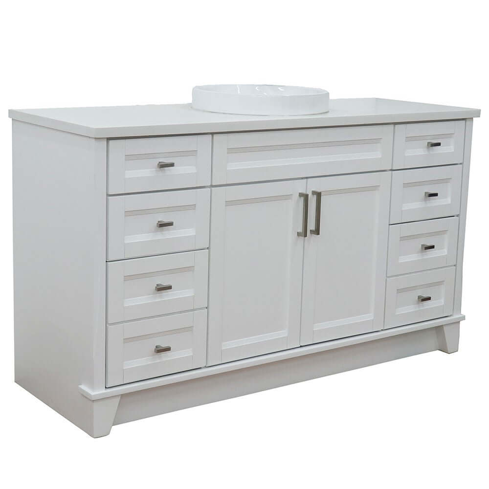 61" Single sink vanity in White finish and White quartz and round sink - 400700-61S-WH-WERD