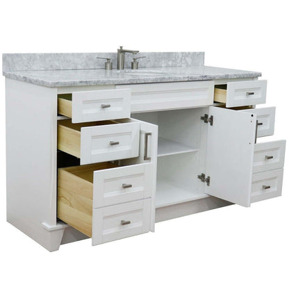 61" Single sink vanity in White finish and White Carrara marble and oval sink - 400700-61S-WH-WMO