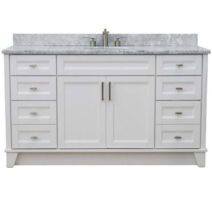 61" Single sink vanity in White finish and White Carrara marble and oval sink - 400700-61S-WH-WMO