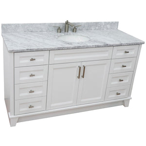 61" Single sink vanity in White finish and White Carrara marble and oval sink - 400700-61S-WH-WMO