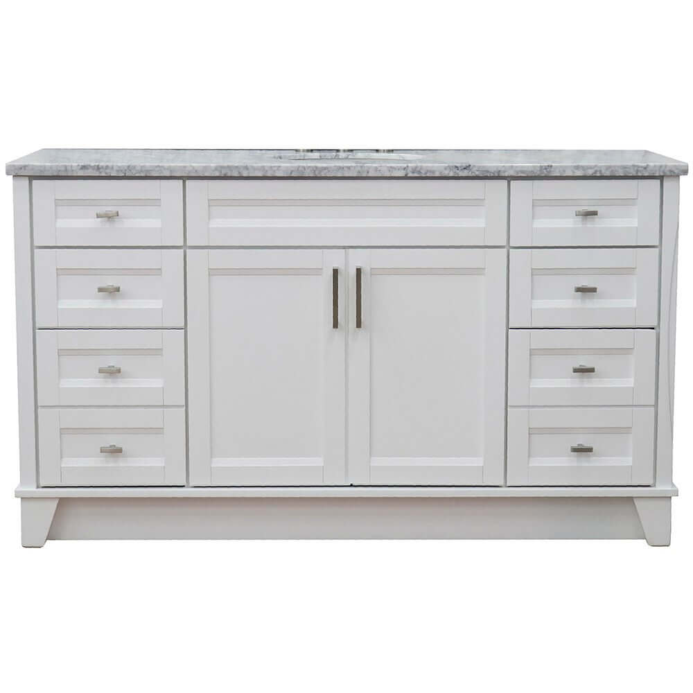 61" Single sink vanity in White finish and White Carrara marble and oval sink - 400700-61S-WH-WMO