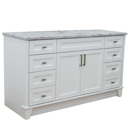 61" Single sink vanity in White finish and White Carrara marble and oval sink - 400700-61S-WH-WMO