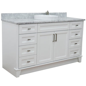 61" Single sink vanity in White finish and White Carrara marble and round sink - 400700-61S-WH-WMRD