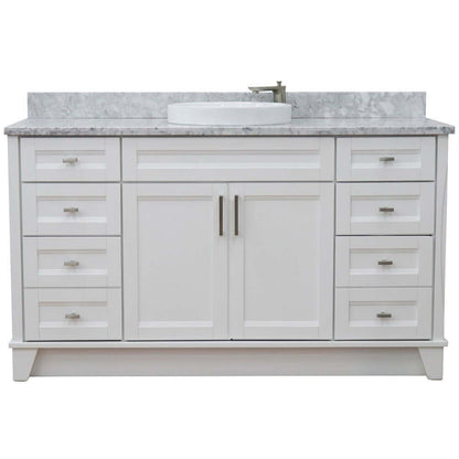 61" Single sink vanity in White finish and White Carrara marble and round sink - 400700-61S-WH-WMRD