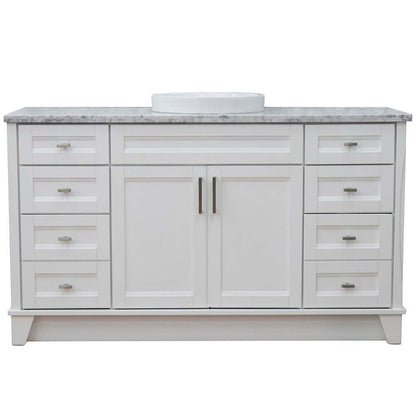 61" Single sink vanity in White finish and White Carrara marble and round sink - 400700-61S-WH-WMRD