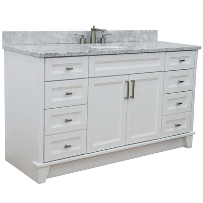 61" Single sink vanity in White finish and White Carrara marble and rectangle sink - 400700-61S-WH-WMR