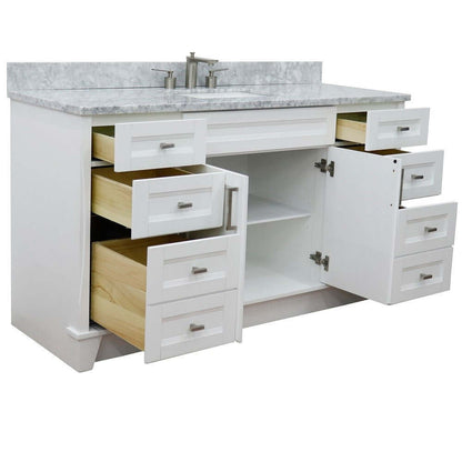 61" Single sink vanity in White finish and White Carrara marble and rectangle sink - 400700-61S-WH-WMR