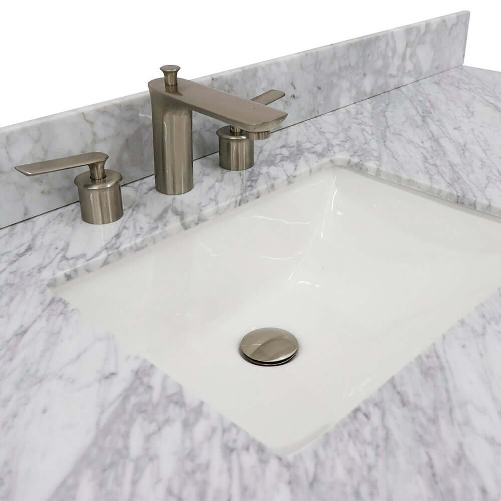 61" Single sink vanity in White finish and White Carrara marble and rectangle sink - 400700-61S-WH-WMR