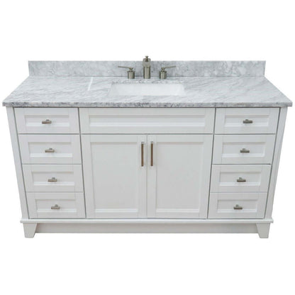 61" Single sink vanity in White finish and White Carrara marble and rectangle sink - 400700-61S-WH-WMR