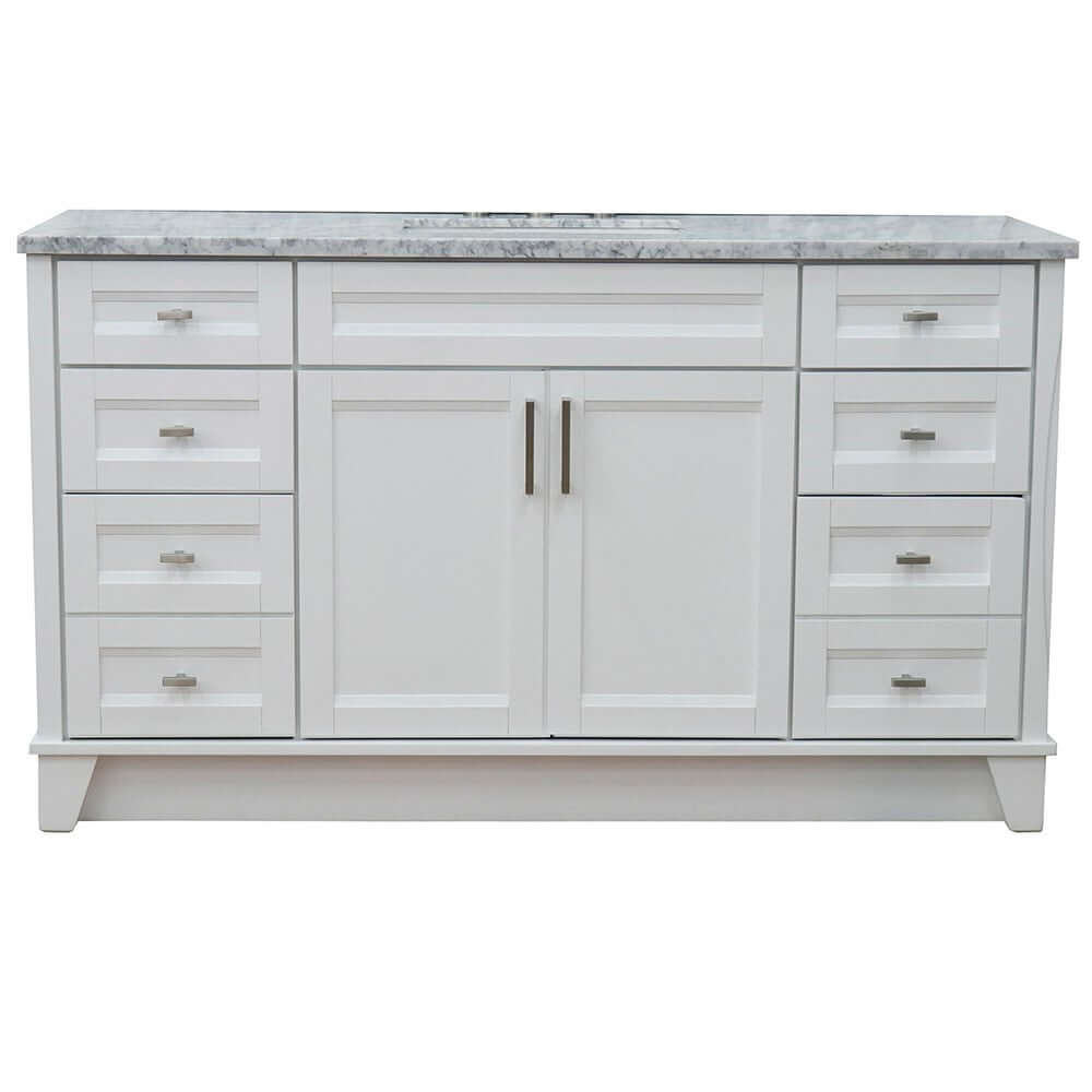 61" Single sink vanity in White finish and White Carrara marble and rectangle sink - 400700-61S-WH-WMR