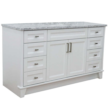61" Single sink vanity in White finish and White Carrara marble and rectangle sink - 400700-61S-WH-WMR