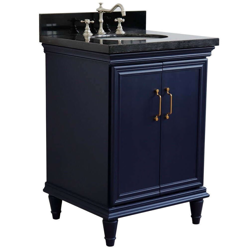 25" Single vanity in Blue finish with Black galaxy and oval sink - 400800-25-BU-BGO