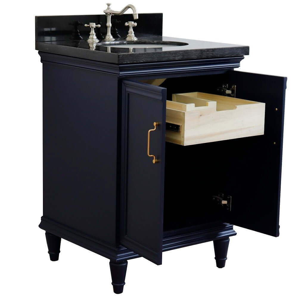 25" Single vanity in Blue finish with Black galaxy and oval sink - 400800-25-BU-BGO