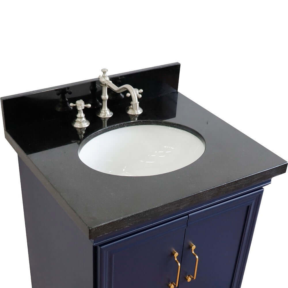 25" Single vanity in Blue finish with Black galaxy and oval sink - 400800-25-BU-BGO