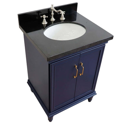 25" Single vanity in Blue finish with Black galaxy and oval sink - 400800-25-BU-BGO