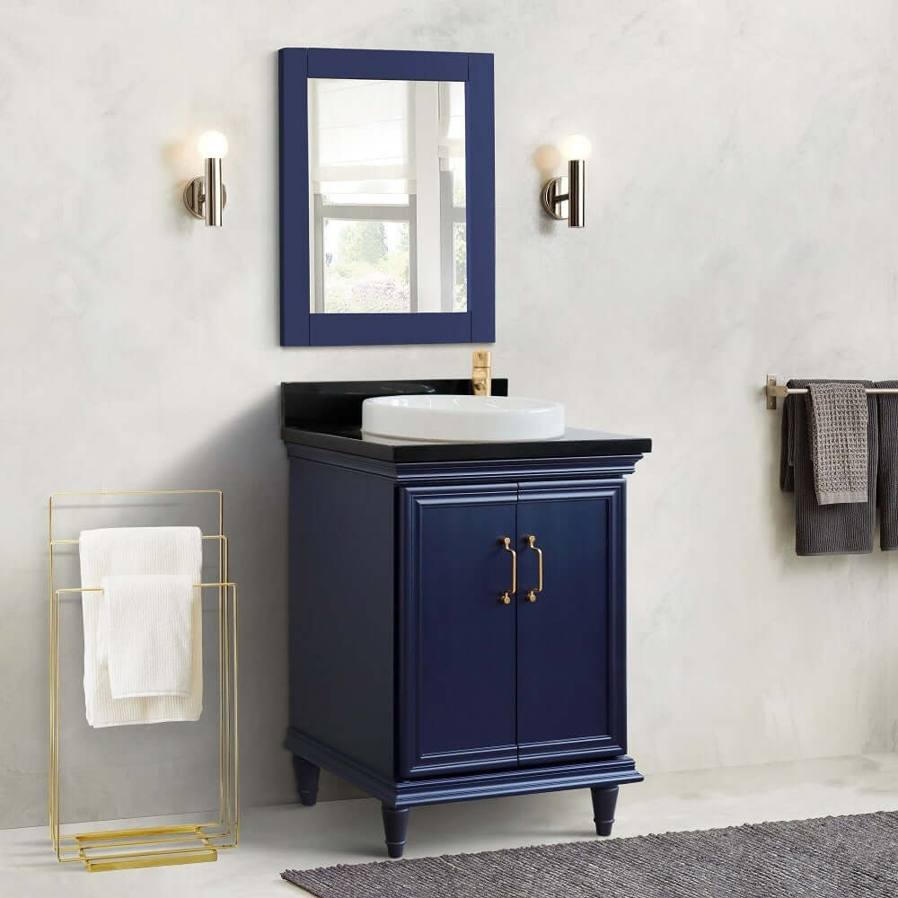 25" Single vanity in Blue finish with Black galaxy and round sink - 400800-25-BU-BGRD