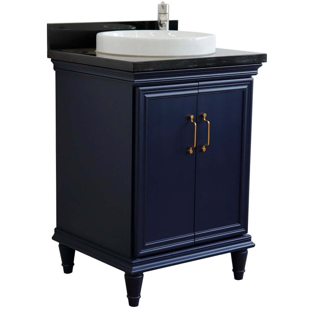 25" Single vanity in Blue finish with Black galaxy and round sink - 400800-25-BU-BGRD