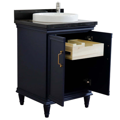 25" Single vanity in Blue finish with Black galaxy and round sink - 400800-25-BU-BGRD