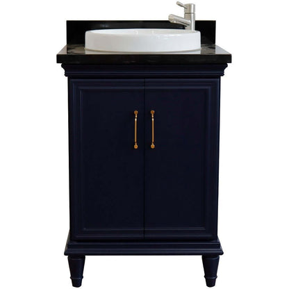 25" Single vanity in Blue finish with Black galaxy and round sink - 400800-25-BU-BGRD