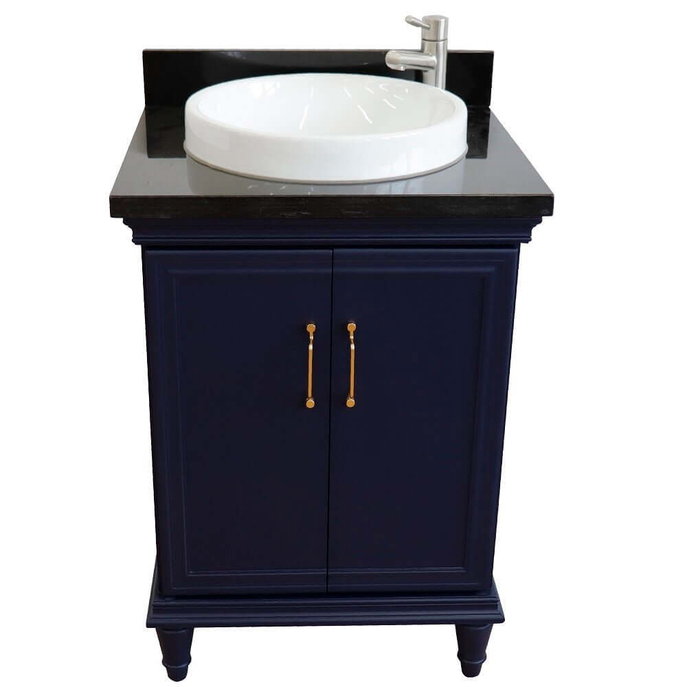 25" Single vanity in Blue finish with Black galaxy and round sink - 400800-25-BU-BGRD